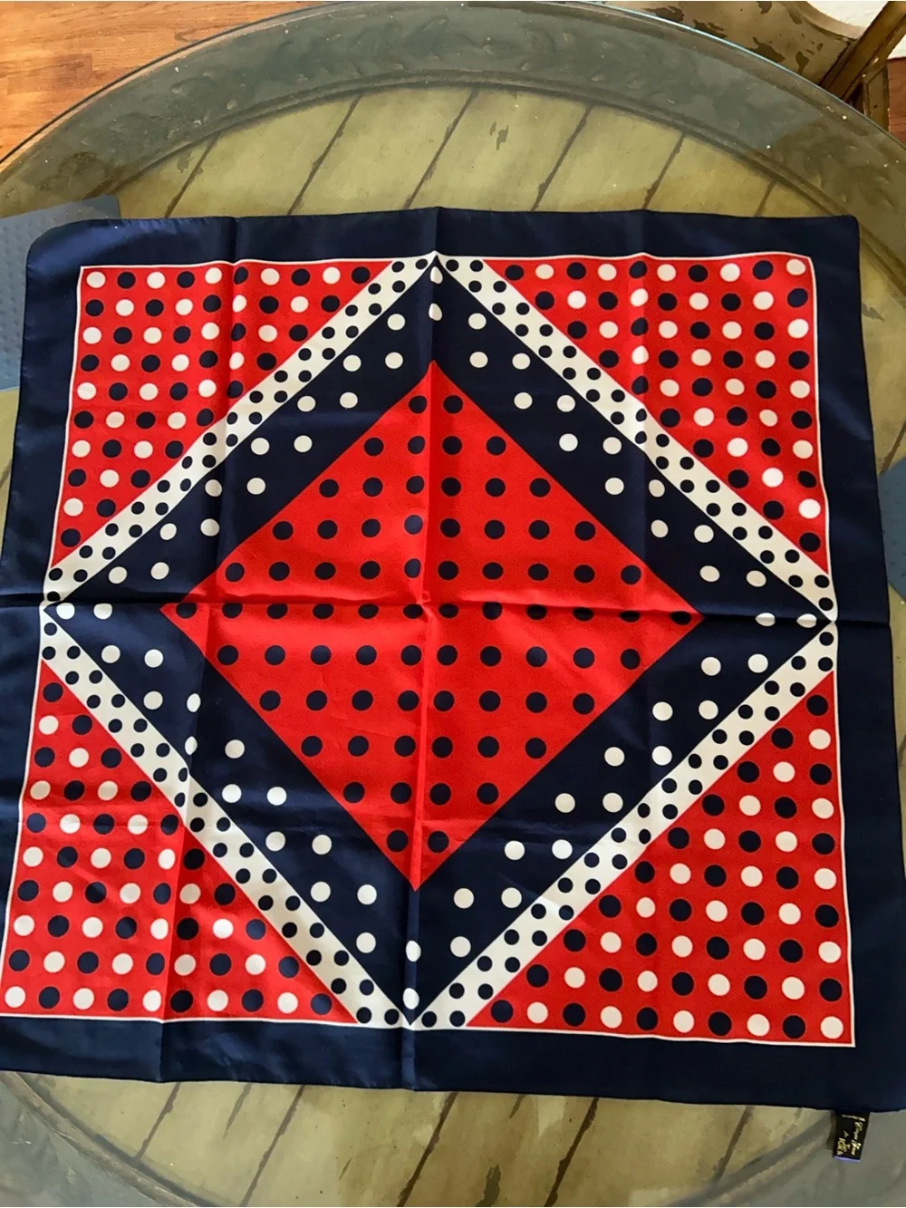 Classic Polka Dot Silk Scarf - Red & Navy Italian 29“ x 29“ by Cinzia Fiori